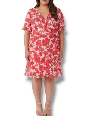 Estelle Poppy Essence Faux Wrap Mini Dress Size 2X NWT